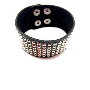 Gothic 6 Row Studded Black Bracelet Vegan Leather  Unisex New